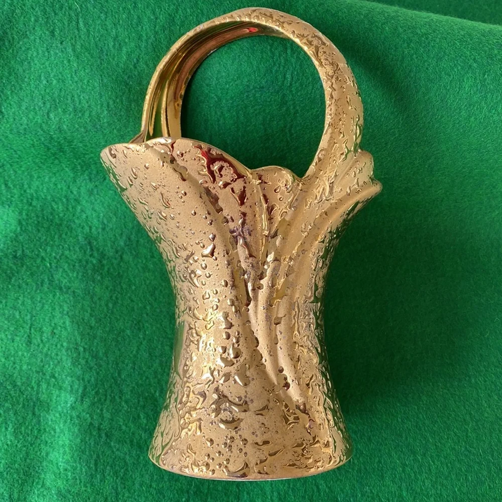 Weeping Gold Splatter Ceramic Basket Vintage